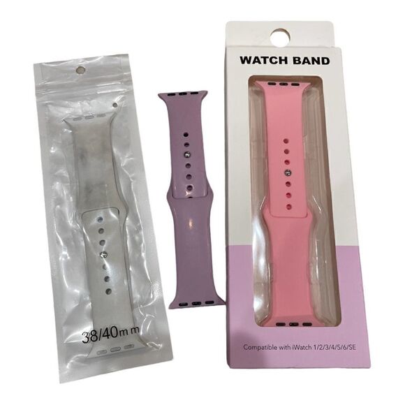 3 Apple Watch bands. Pink white. Purple. - Picture 1 of 3